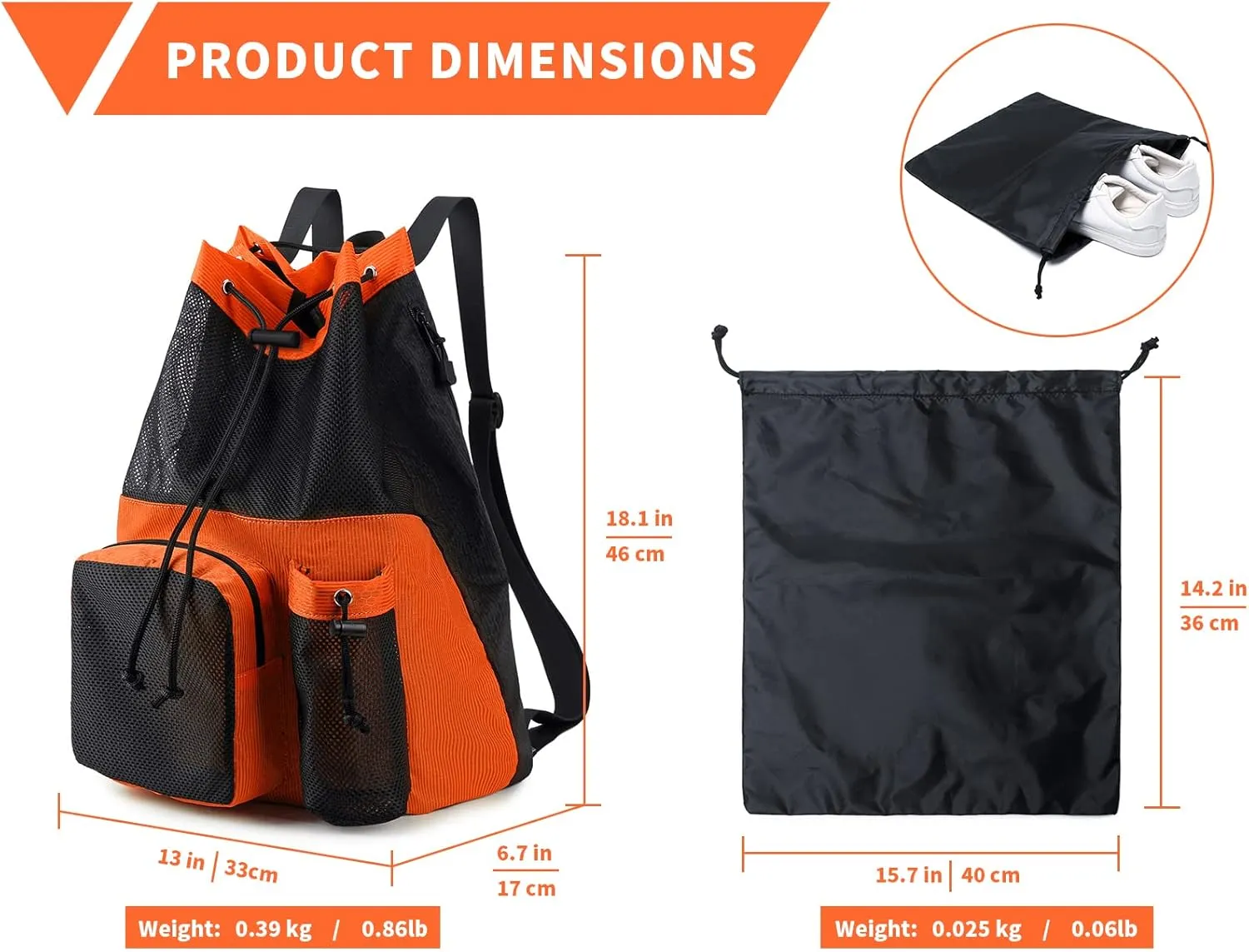Lohol Large Mesh Drawstring Backpack with Shoe Bag, Durable Swimming String Sack with Handle for Sports Gym Yoga Beach Travel