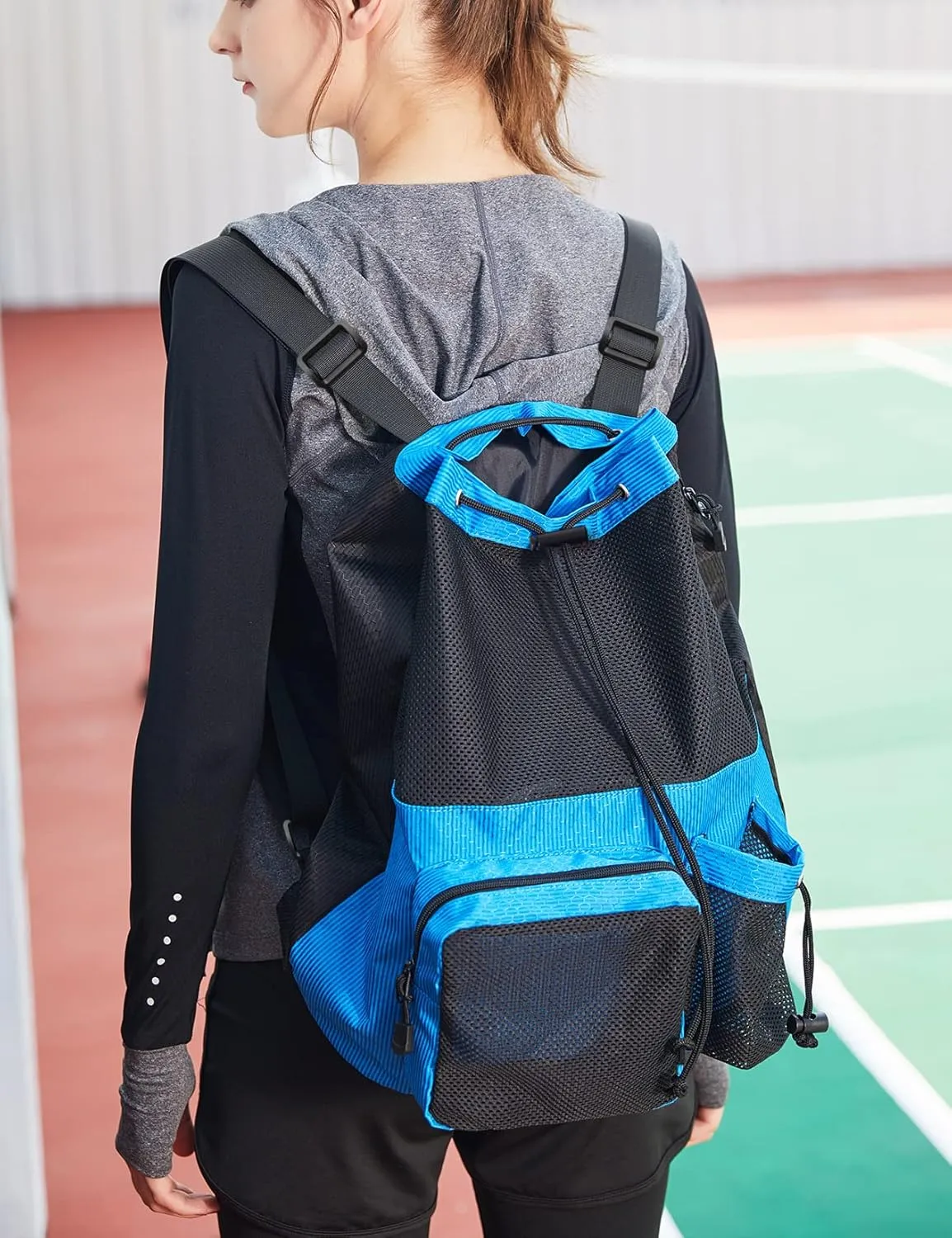 Lohol Large Mesh Drawstring Backpack with Shoe Bag, Durable Swimming String Sack with Handle for Sports Gym Yoga Beach Travel