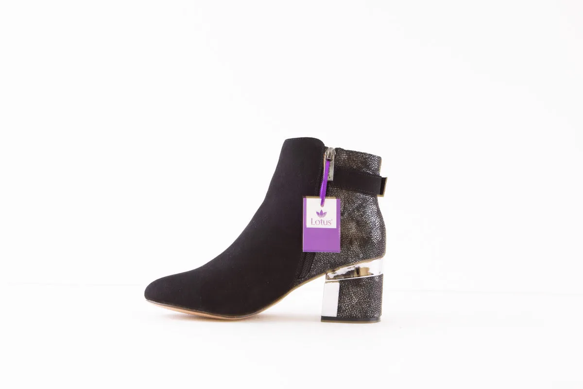 LOTUS - CASSANDRA MEDIUM HEEL ANKLE BOOT - BLACK SUEDE