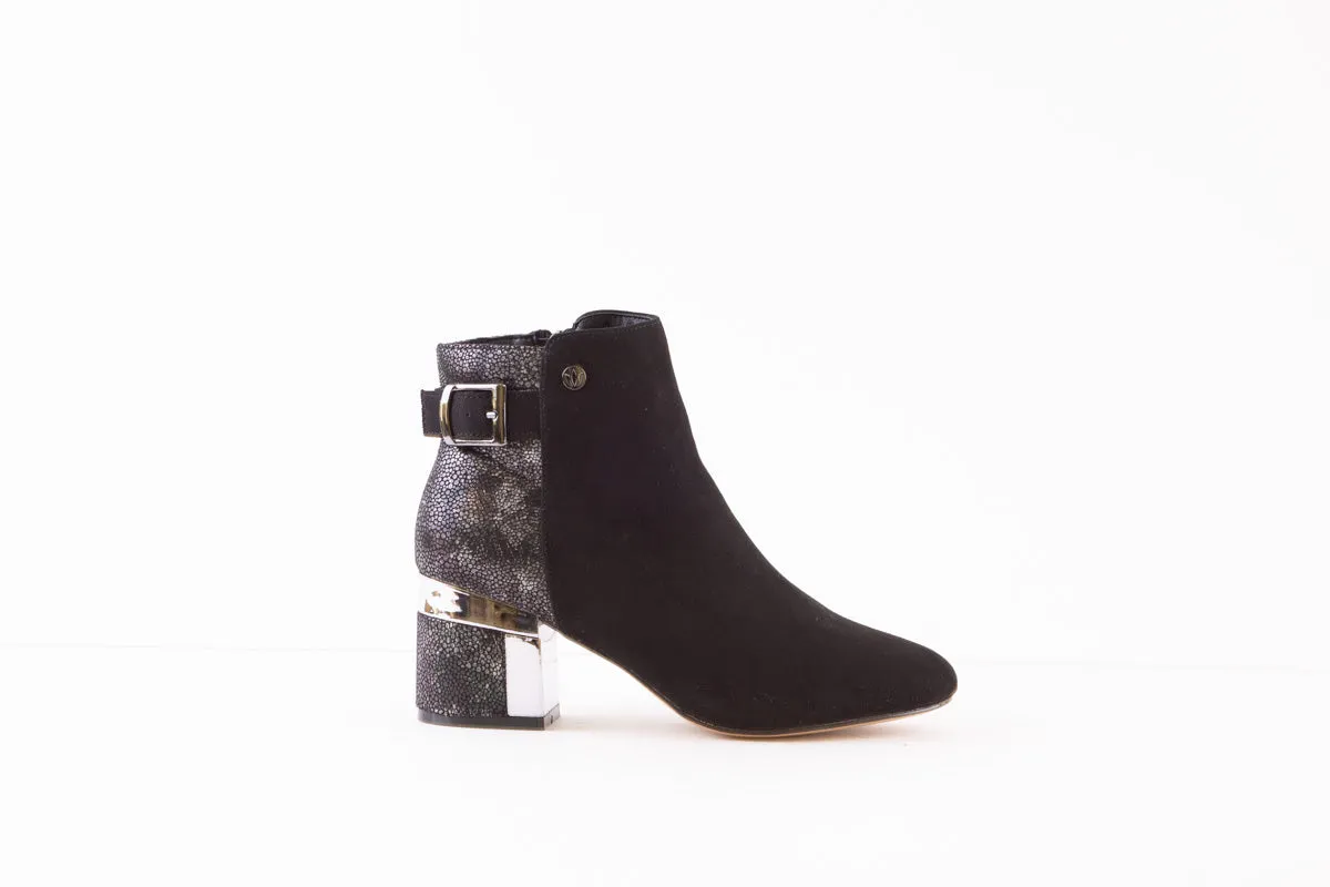 LOTUS - CASSANDRA MEDIUM HEEL ANKLE BOOT - BLACK SUEDE