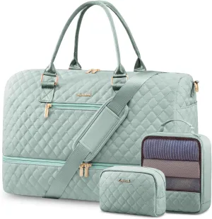 LOVEVOOK Travel Duffle Bag for Women, Weekender Overnight Bag with Shoe Compartment, Carry on Bag with Toiletry Bag, Gym Duffel Bag with Wet Pocket, Hospital Bags for Labor and Delivery 3 Pcs Set
