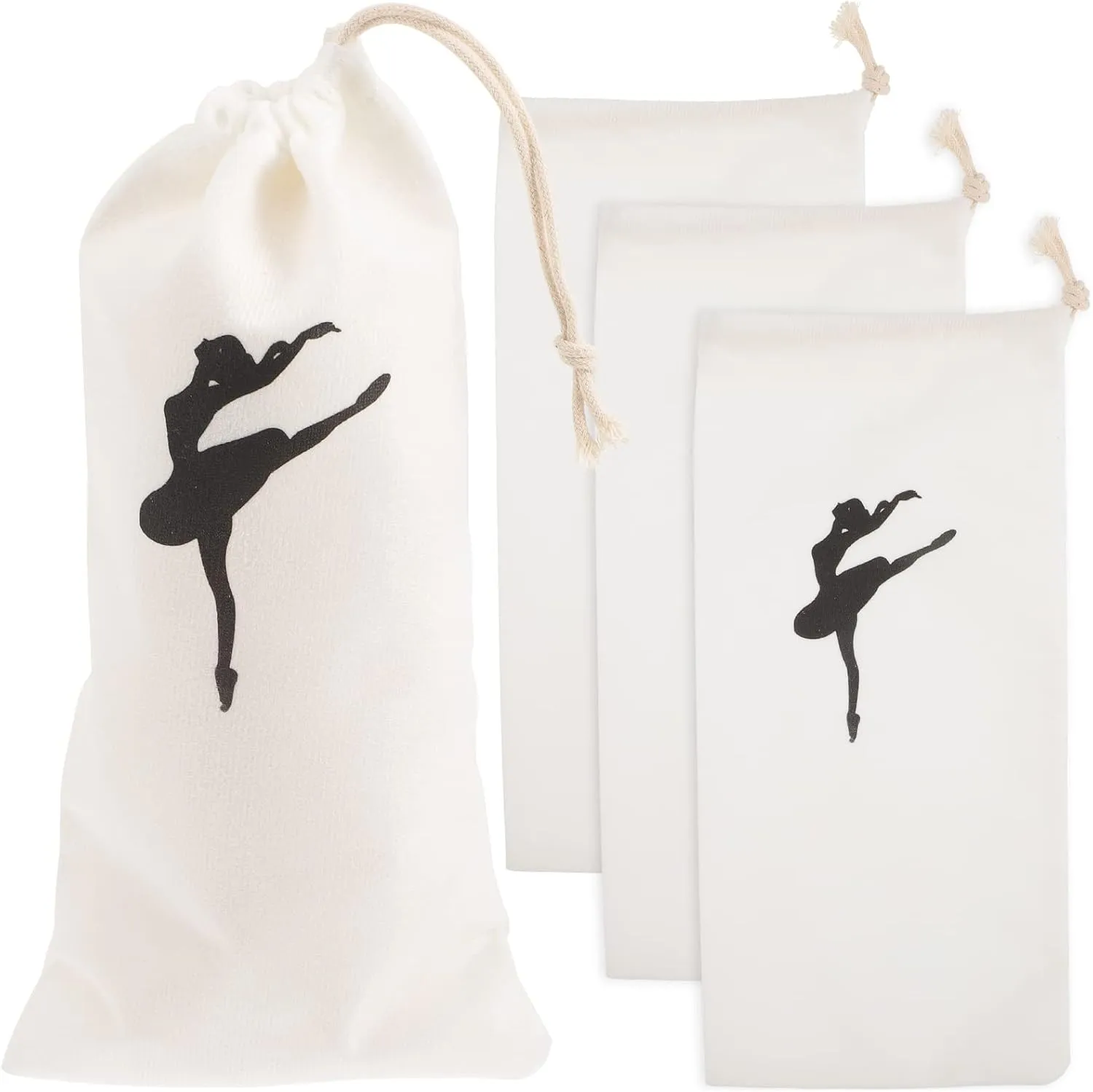 LUOZZY 4Pcs Ballet Shoe Bags Canvas Pointe Shoe Bags Ballet Shoe Bags Dance Shoe Drawstring Ballet Supplies, 5.1 * 10.6IN/13 * 27CM