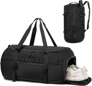 Lyweem Sports Gym Bag Men - Large 60L Tactical Travel Duffle Bag with Shoe Compartment Women, Weekender Backpack, Overnight Duffel Bag, Black