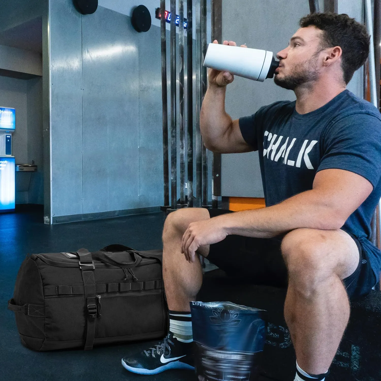 Lyweem Sports Gym Bag Men - Large 60L Tactical Travel Duffle Bag with Shoe Compartment Women, Weekender Backpack, Overnight Duffel Bag, Black