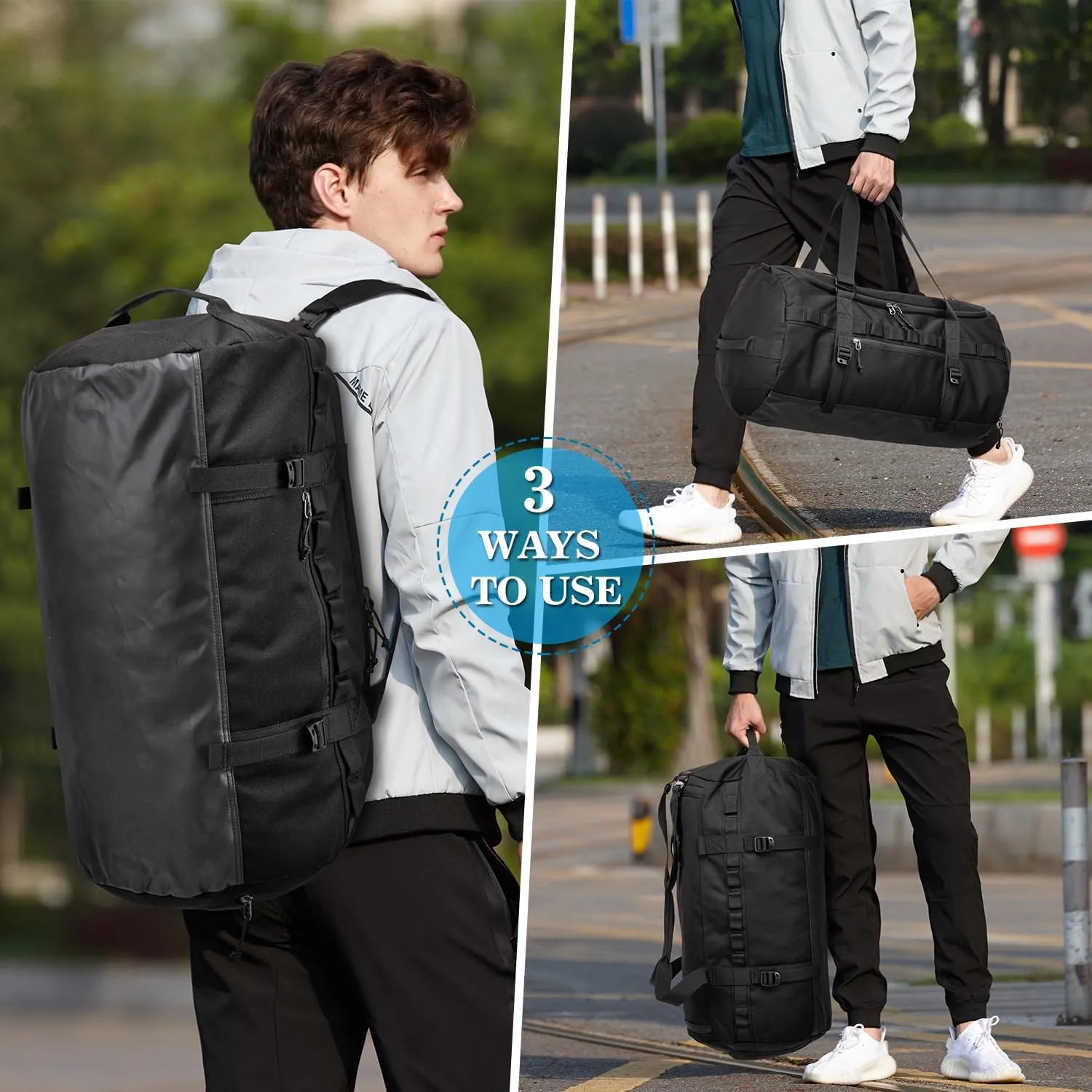 Lyweem Sports Gym Bag Men - Large 60L Tactical Travel Duffle Bag with Shoe Compartment Women, Weekender Backpack, Overnight Duffel Bag, Black