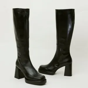 Marco Moreo Black Leather Knee High Boots