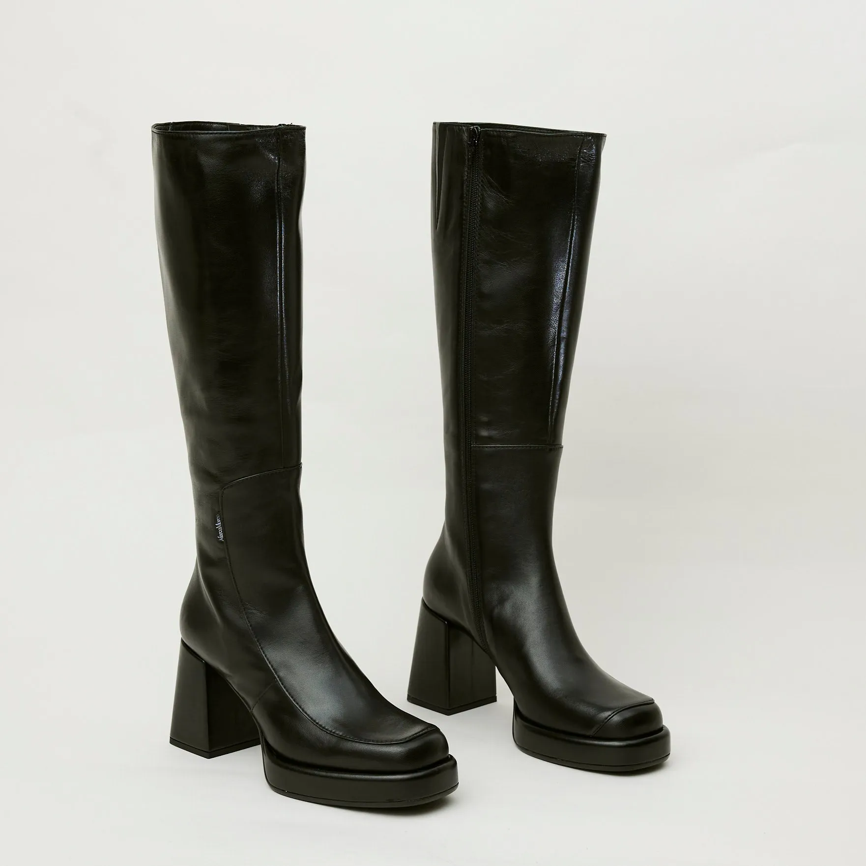 Marco Moreo Black Leather Knee High Boots