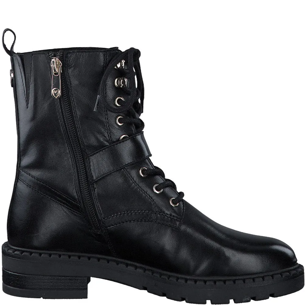 Marco Tozzi 2-25234 Leather Biker Boot-BLACK