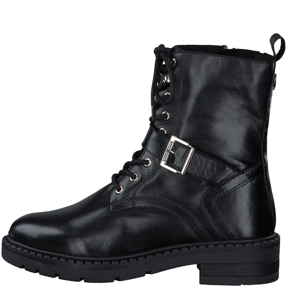 Marco Tozzi 2-25234 Leather Biker Boot-BLACK