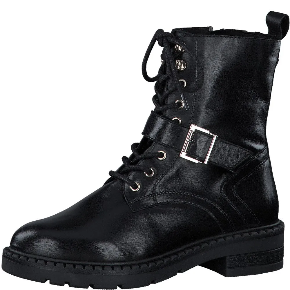 Marco Tozzi 2-25234 Leather Biker Boot-BLACK
