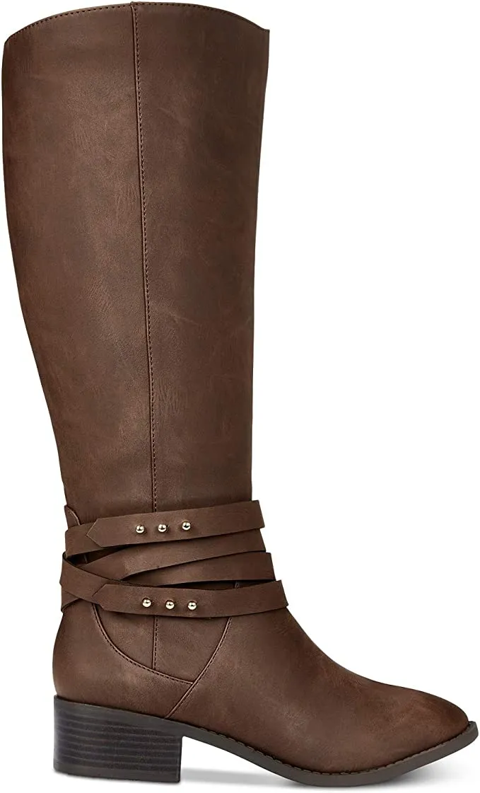 Material Girl Womens Damien Almond Toe Knee High Fashion, Cognac, Size 10.5