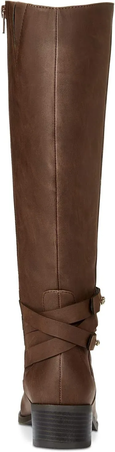 Material Girl Womens Damien Almond Toe Knee High Fashion, Cognac, Size 10.5