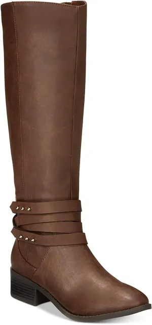 Material Girl Womens Damien Almond Toe Knee High Fashion, Cognac, Size 10.5