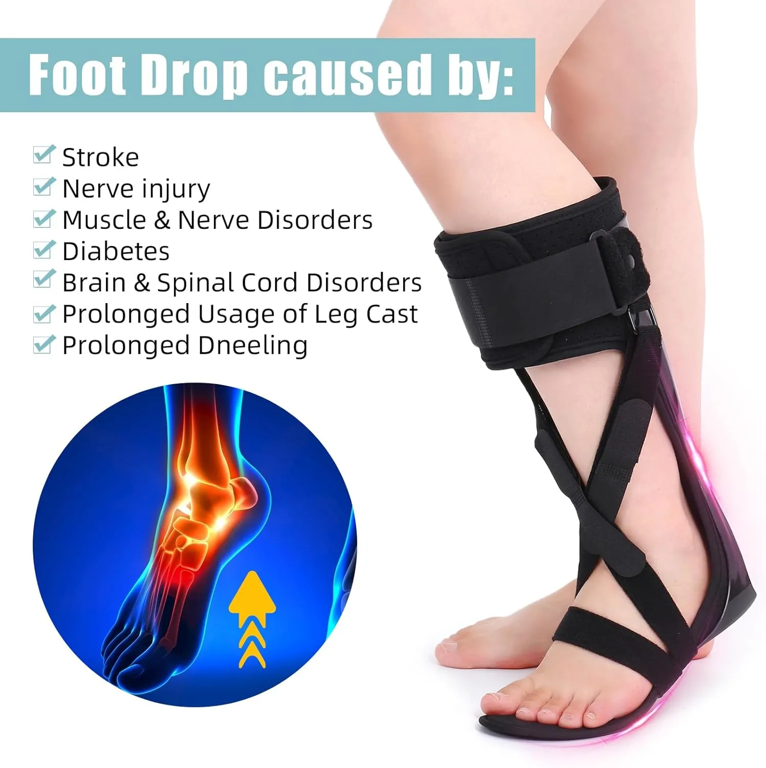 Medical AFO Foot Drop Brace Ankle Foot Orthosis Drop Foot Stabilizer Support for Walking with Shoe for Men and Women for Stroke, MS, Hemiplegia Foot Drop, ALS (Large-Right)
