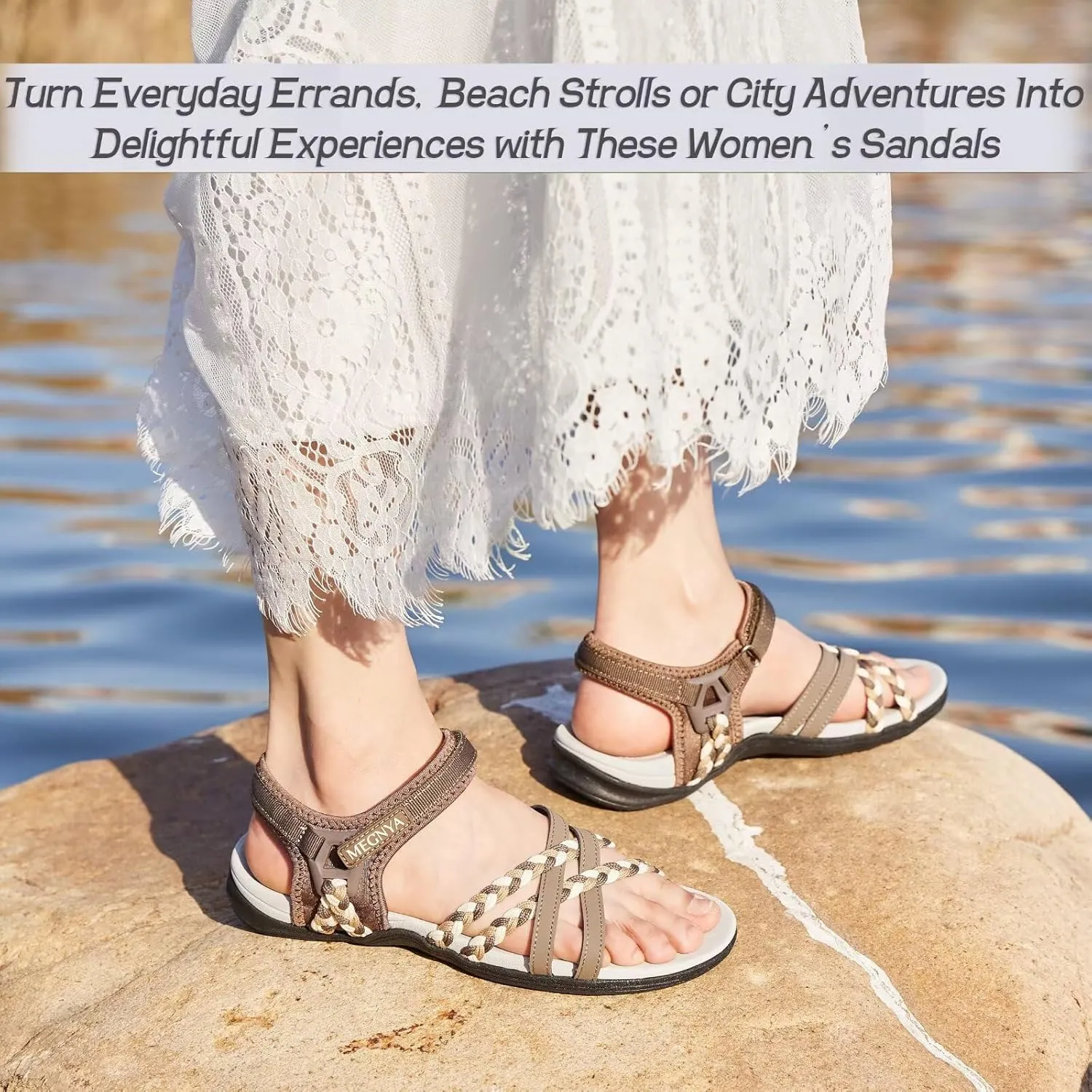 MEGNYA Hiking Sandals for Women, Arch Support Comfortable Walking Sandals Hook Loop Strap, Sports Lightweight Slides