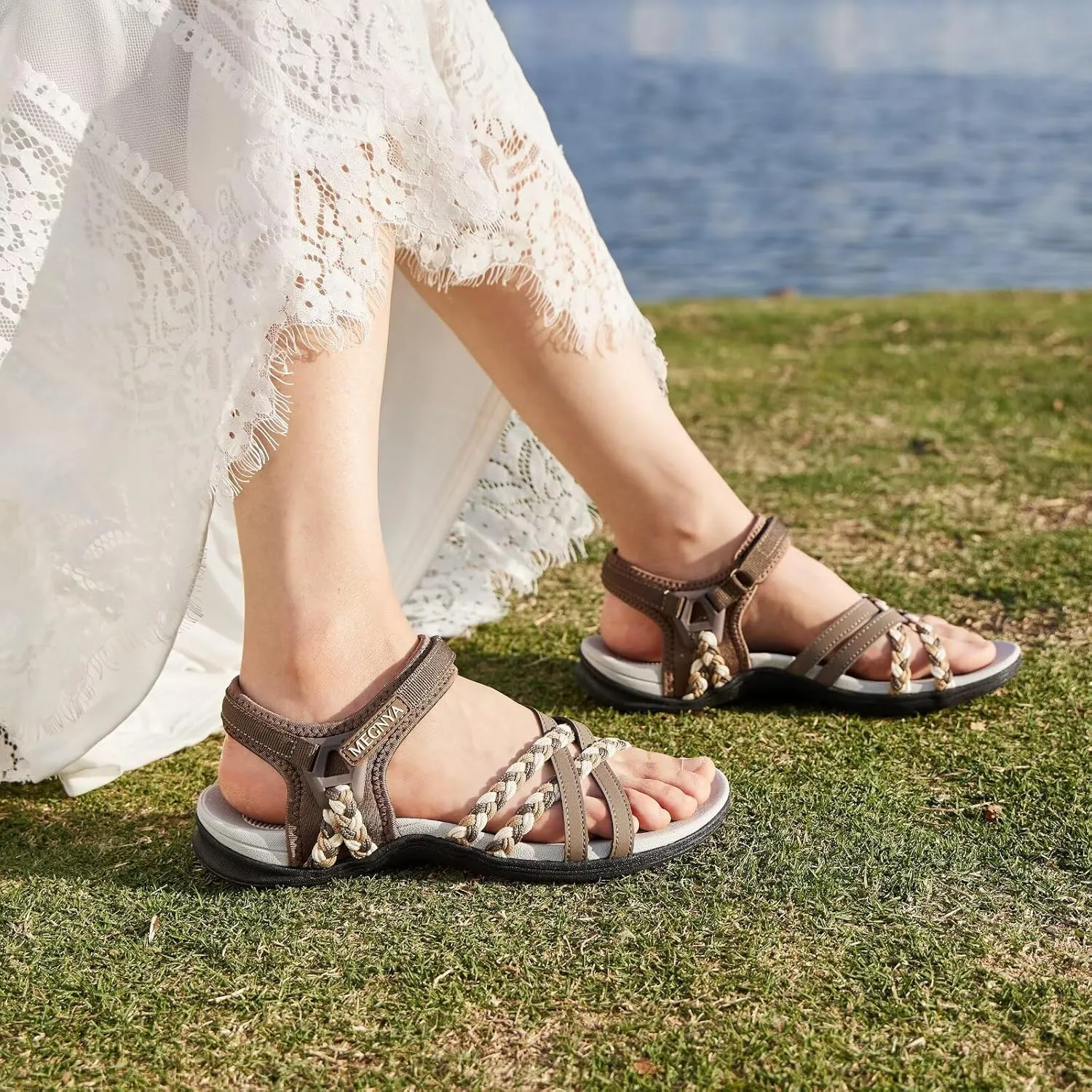 MEGNYA Hiking Sandals for Women, Arch Support Comfortable Walking Sandals Hook Loop Strap, Sports Lightweight Slides