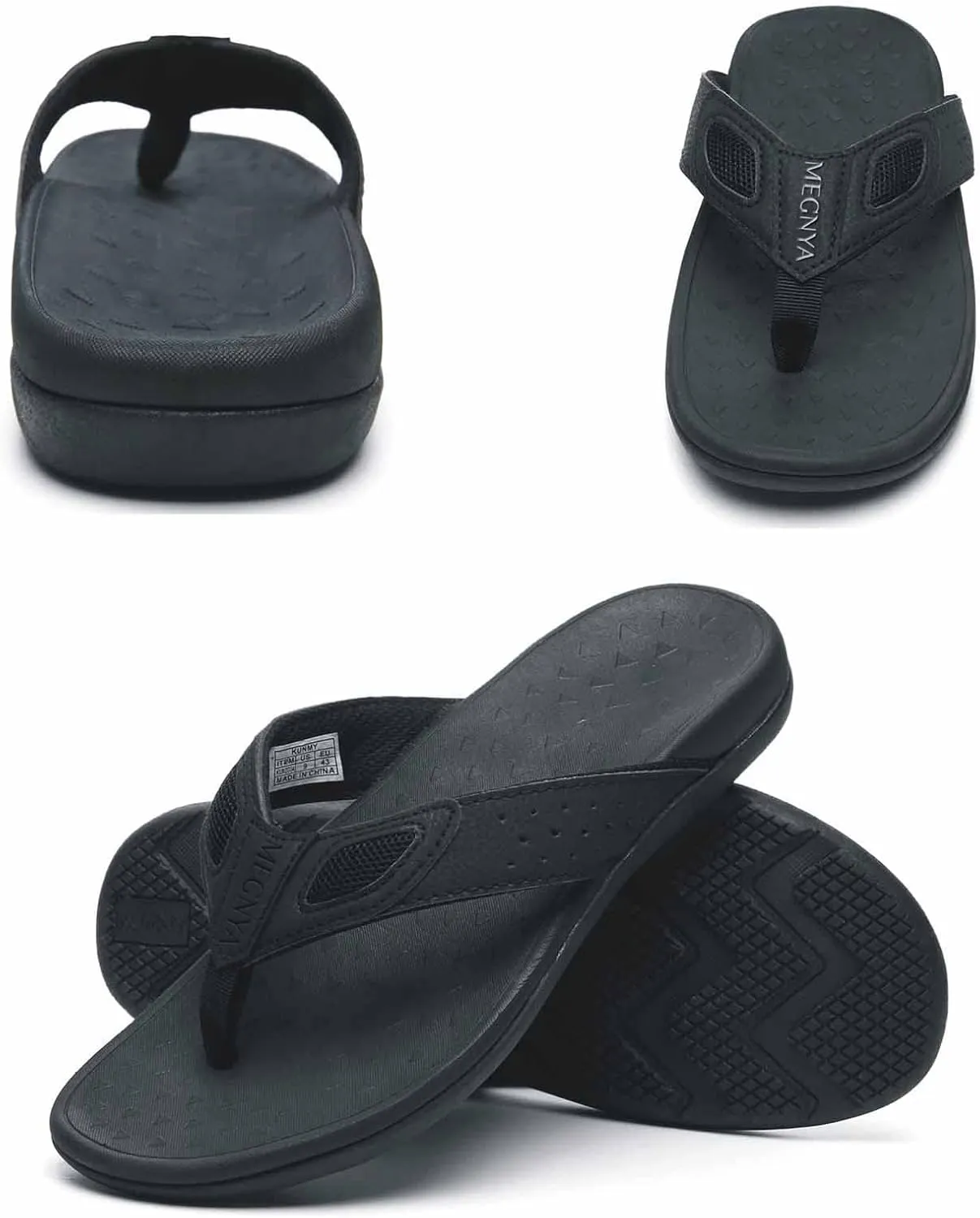 MEGNYA Mens Orthopedic Flip Flops for Plantar Fasciitis, Athletic Toe-Post Sandals with Arch Support, Comfort Walking Thong Slippers for Sport Exercise Activities