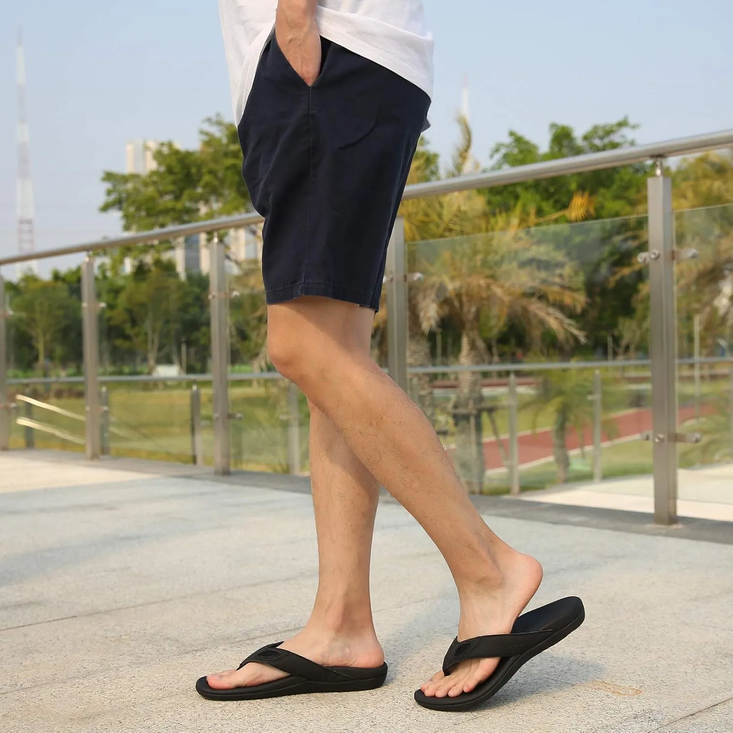 MEGNYA Mens Orthopedic Flip Flops for Plantar Fasciitis, Athletic Toe-Post Sandals with Arch Support, Comfort Walking Thong Slippers for Sport Exercise Activities