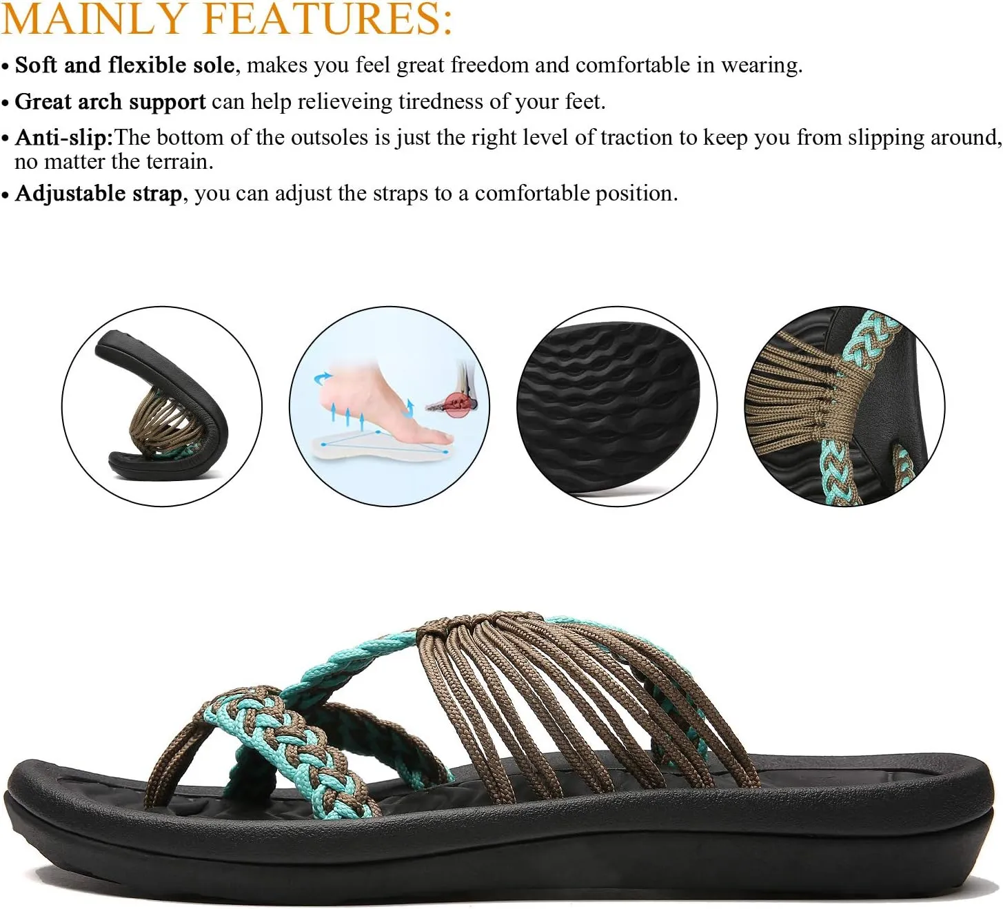 MEGNYA Women's flip Flops Sandals Arch Support, Comfortable Walking Sandals, Water Sandals Perfect for The Beach/Long Walks/Poolside