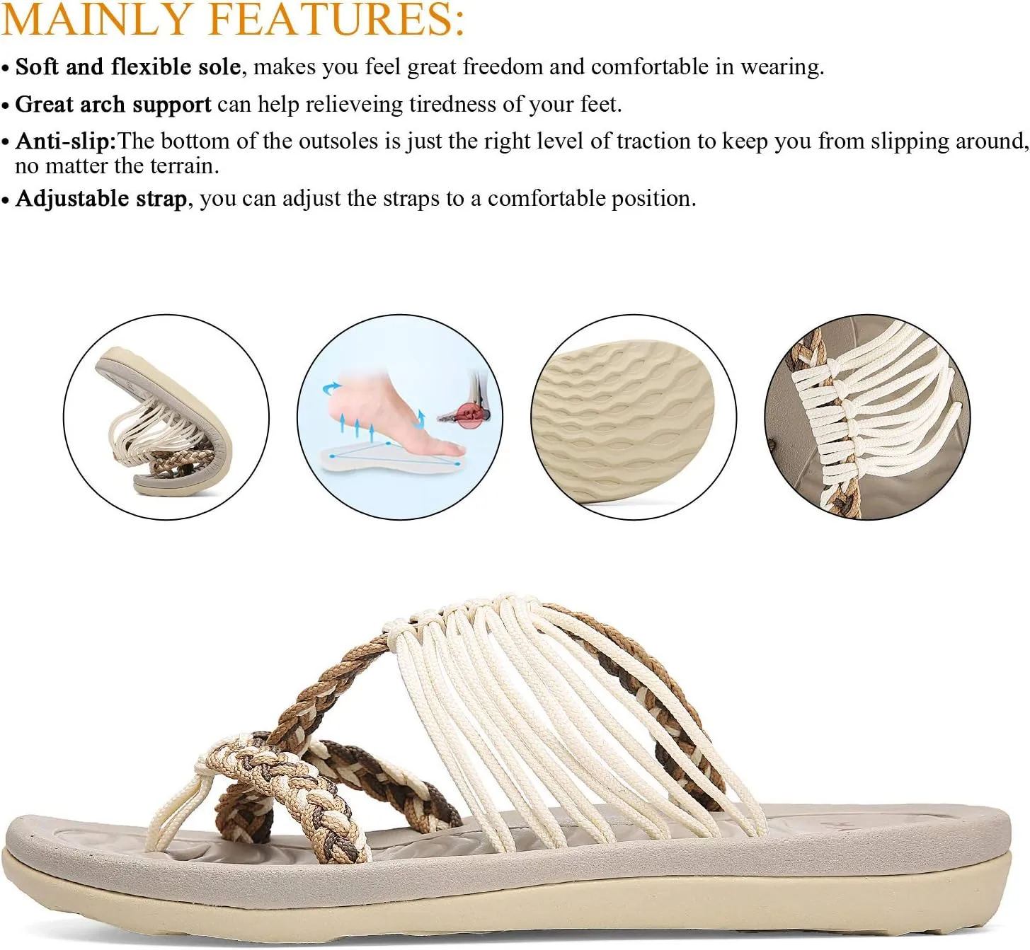 MEGNYA Women's flip Flops Sandals Arch Support, Comfortable Walking Sandals, Water Sandals Perfect for The Beach/Long Walks/Poolside
