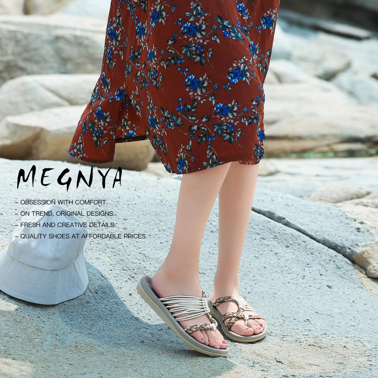 MEGNYA Women's flip Flops Sandals Arch Support, Comfortable Walking Sandals, Water Sandals Perfect for The Beach/Long Walks/Poolside