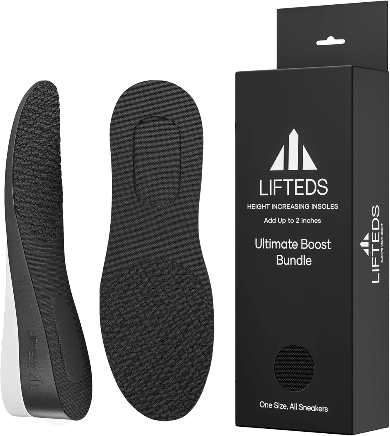 Men's 2-Inch Height Increase Insoles Dual-Layer Comfort System, Durable Polyurethane, Adjustable Cut-to-Fit Design