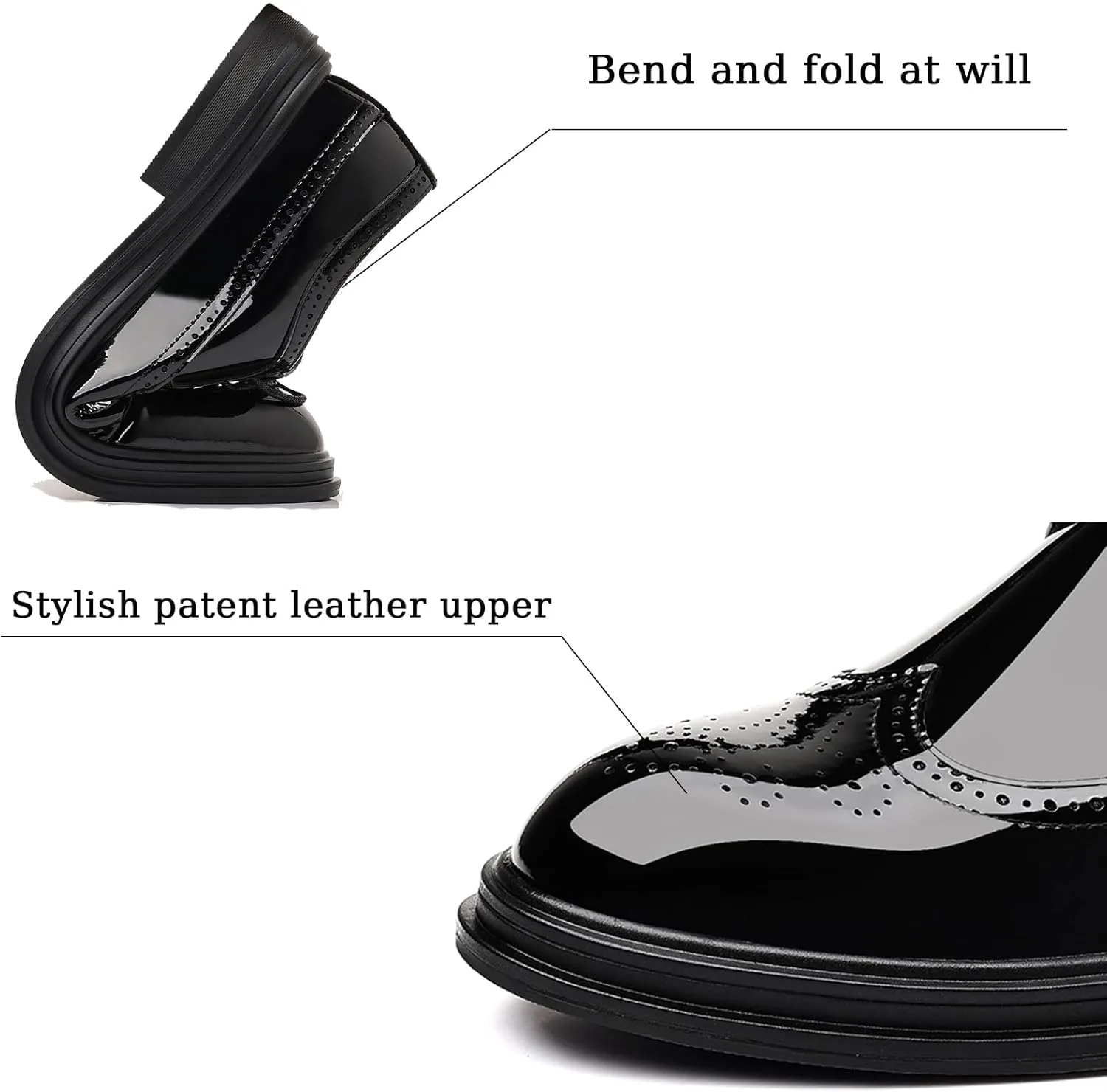 Men's Black Patent Leather Wingtip Dress Oxford Shoes Classic Modern Lace-up Plain Toe Business Casual Brogue Leather Shoes