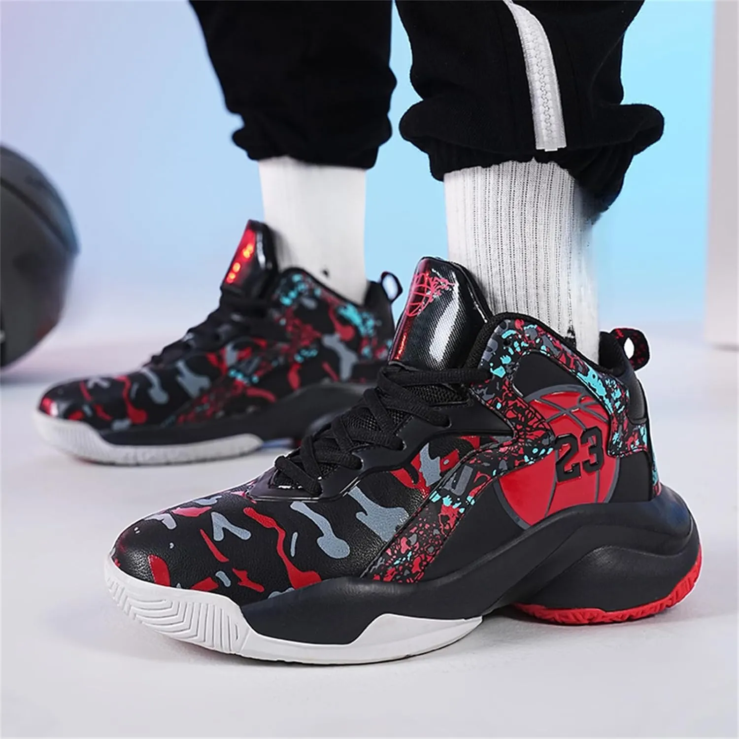 Mens Breathable Basketball Shoes Fashion High Top Non-Slip Running Trail Air Sports Athletic Walking Sneakers Tennis Shoes