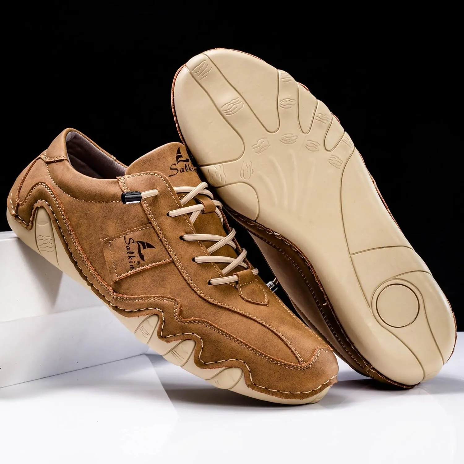 Men's Casual Leather Fashion Sneakers Ankle Chukka Boots Slip On Lightweight Loafers Walking Casual Dress Sneaker