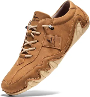 Men's Casual Leather Fashion Sneakers Ankle Chukka Boots Slip On Lightweight Loafers Walking Casual Dress Sneaker