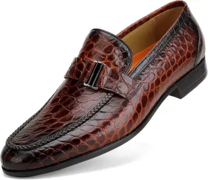 Men's Classic Leather Penny Loafers, Crocodile Printed Business Dress Slip on Loafer Shoes for Mens