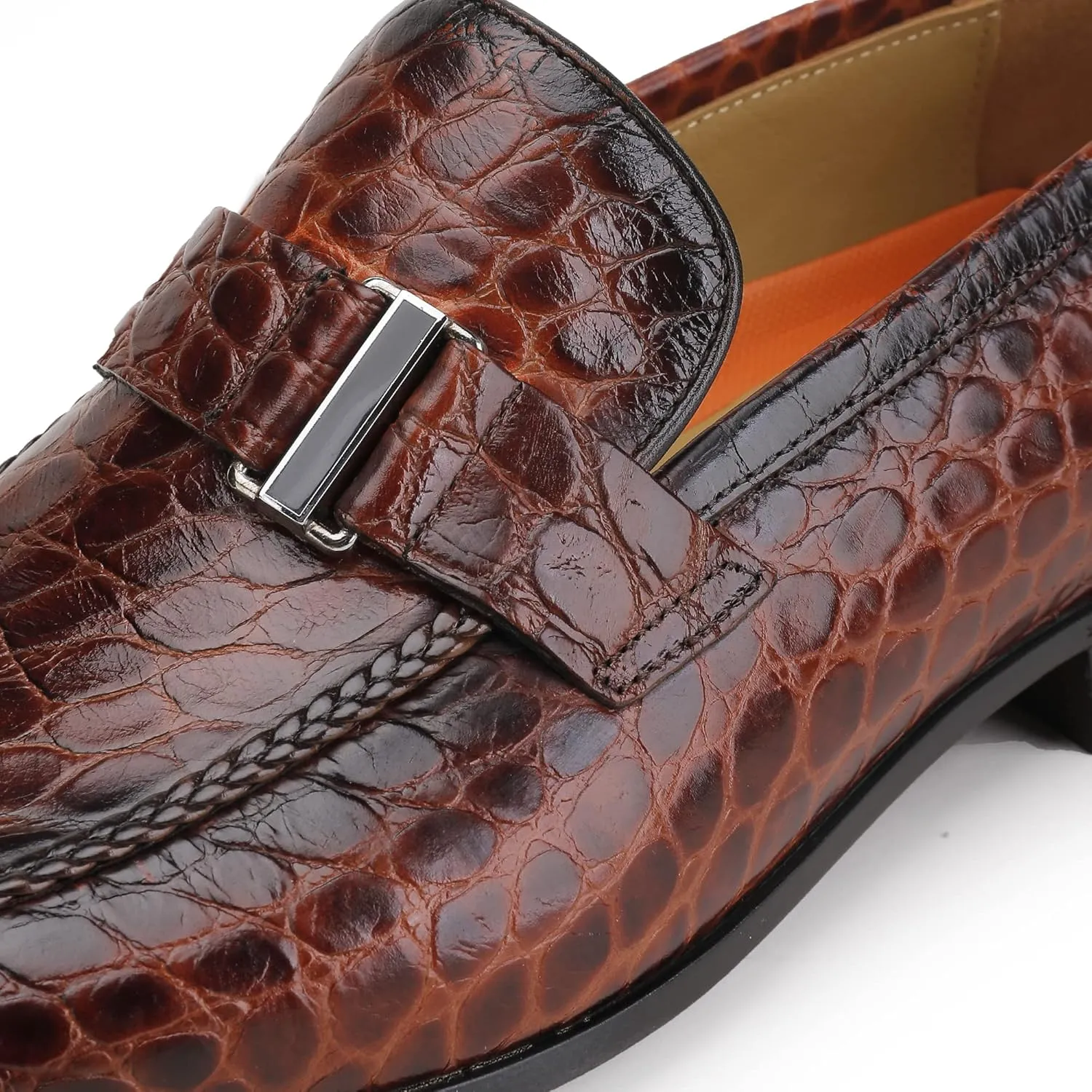 Men's Classic Leather Penny Loafers, Crocodile Printed Business Dress Slip on Loafer Shoes for Mens