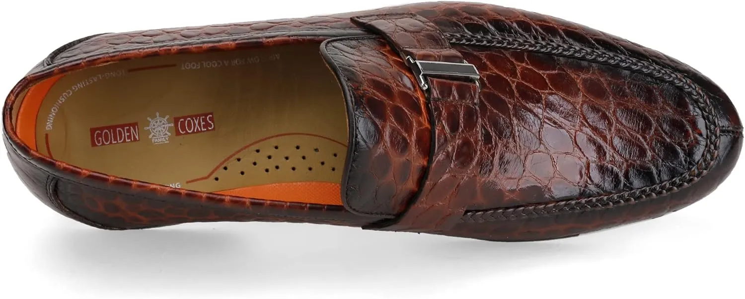 Men's Classic Leather Penny Loafers, Crocodile Printed Business Dress Slip on Loafer Shoes for Mens