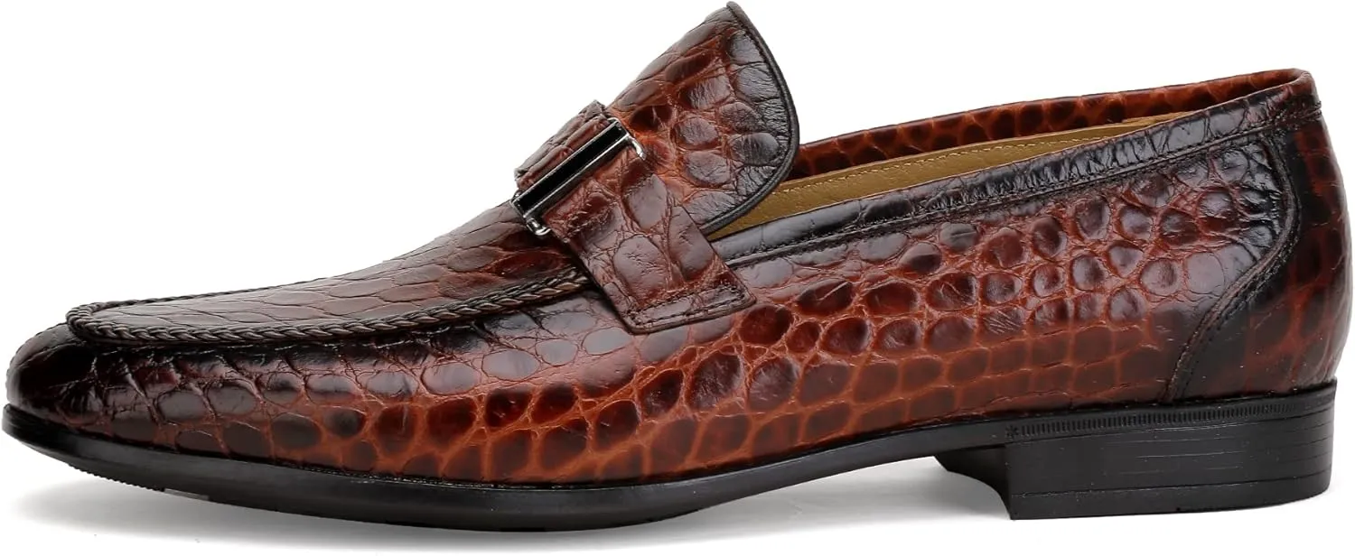 Men's Classic Leather Penny Loafers, Crocodile Printed Business Dress Slip on Loafer Shoes for Mens