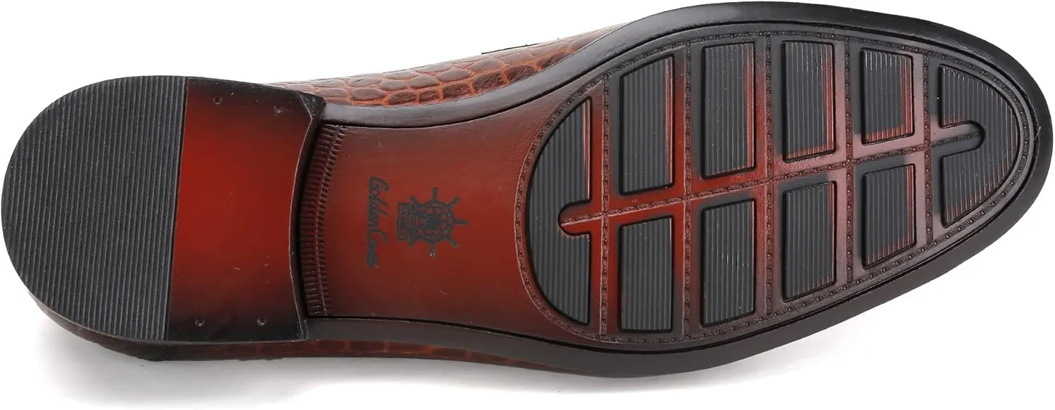 Men's Classic Leather Penny Loafers, Crocodile Printed Business Dress Slip on Loafer Shoes for Mens