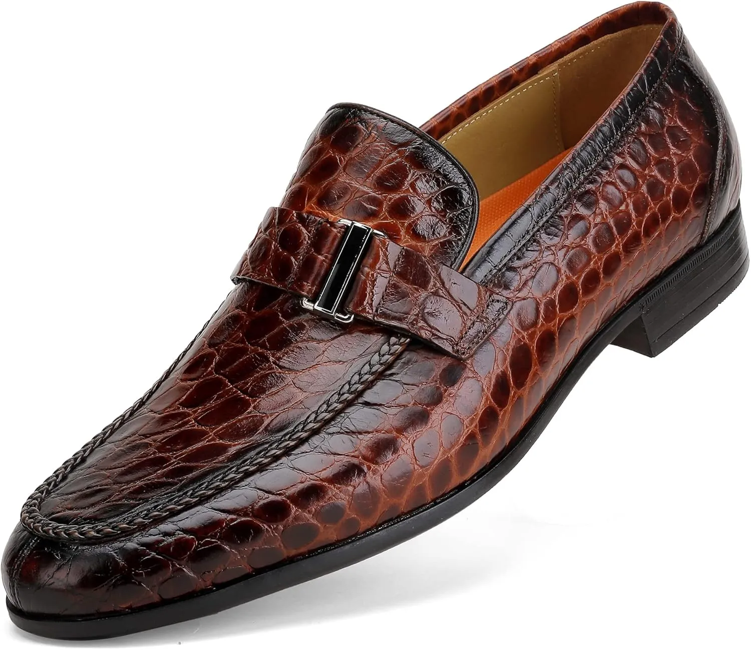 Men's Classic Leather Penny Loafers, Crocodile Printed Business Dress Slip on Loafer Shoes for Mens