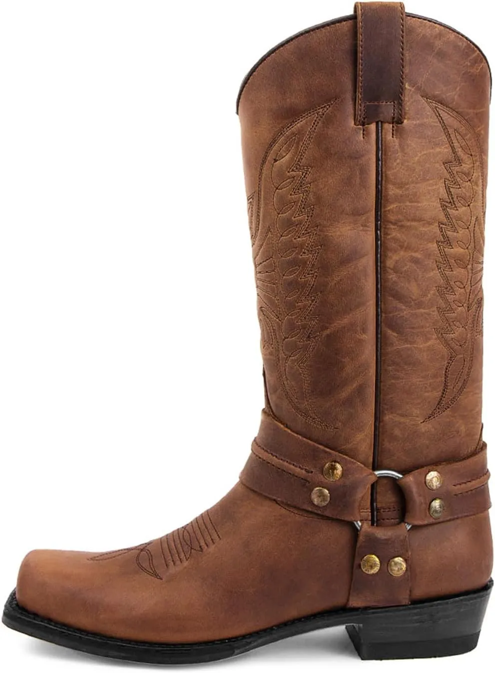 Men's Cowboy Boots with Belt Buckle Classic Western Embroidered Extremely Comfortable Durable Mid-Calf Boots