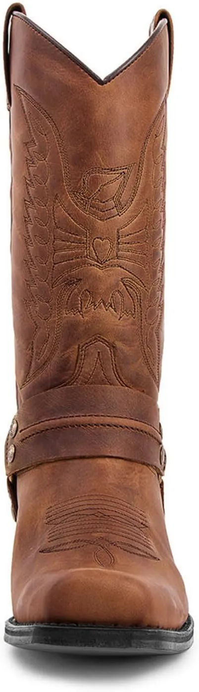 Men's Cowboy Boots with Belt Buckle Classic Western Embroidered Extremely Comfortable Durable Mid-Calf Boots