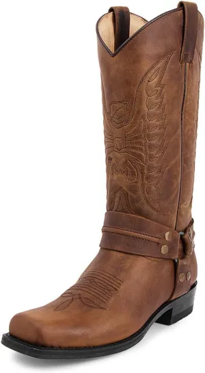 Men's Cowboy Boots with Belt Buckle Classic Western Embroidered Extremely Comfortable Durable Mid-Calf Boots