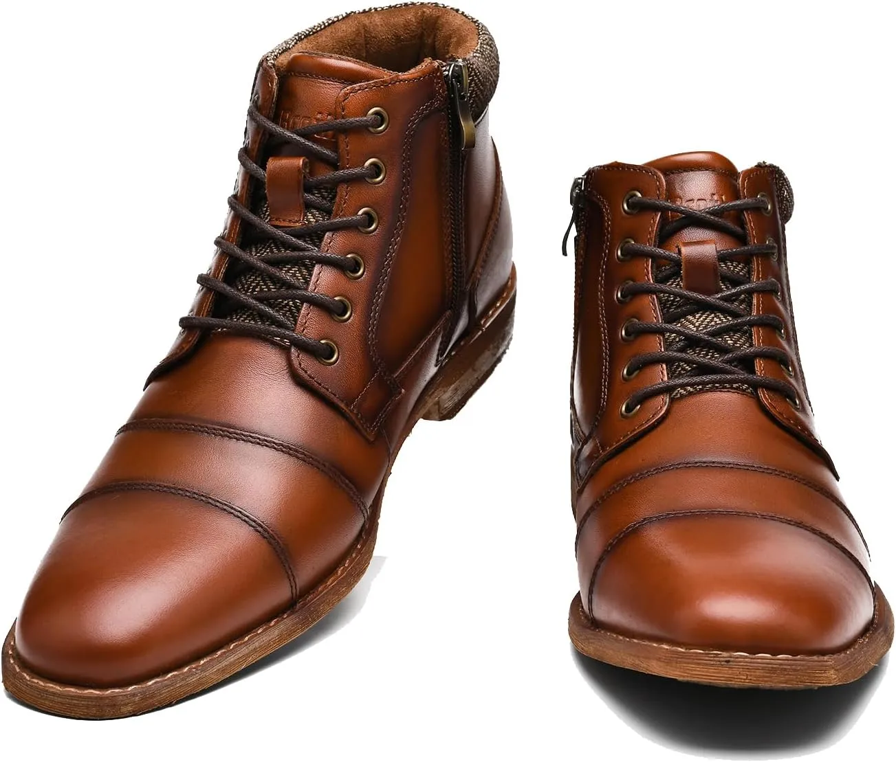 Mens Fashion Dress Boots - Black Genuine Leather Classic Brogue Style Oxford Ankle Boots