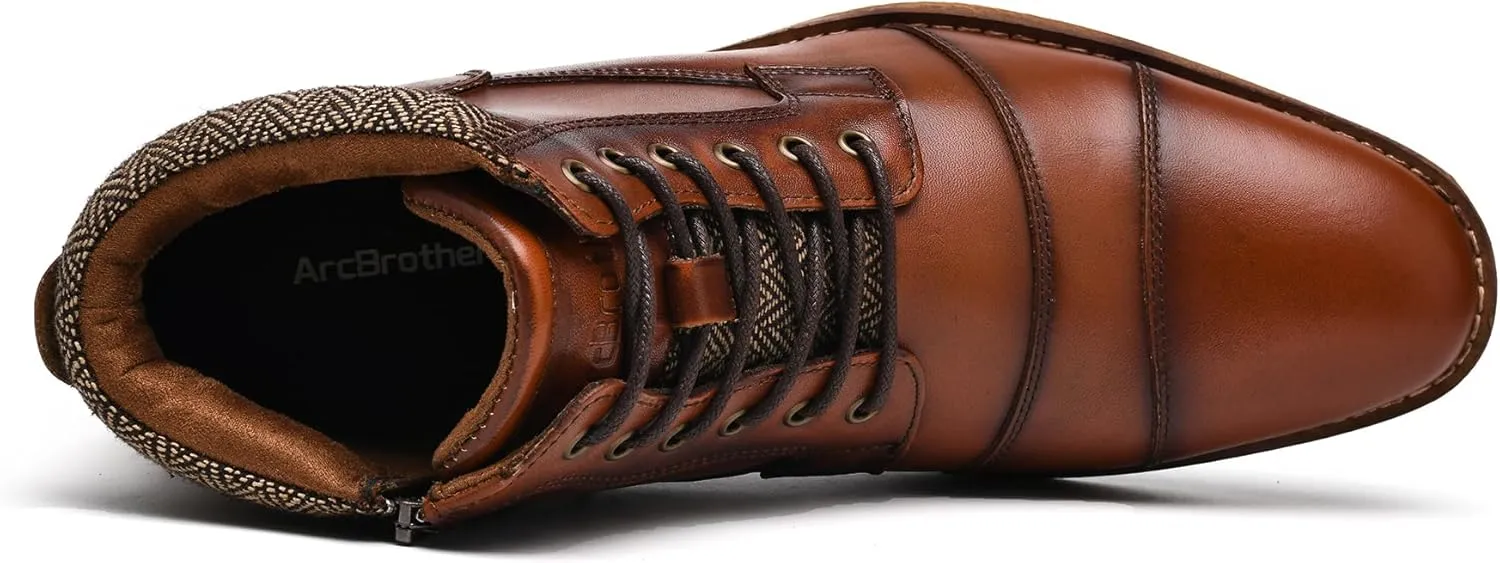 Mens Fashion Dress Boots - Black Genuine Leather Classic Brogue Style Oxford Ankle Boots