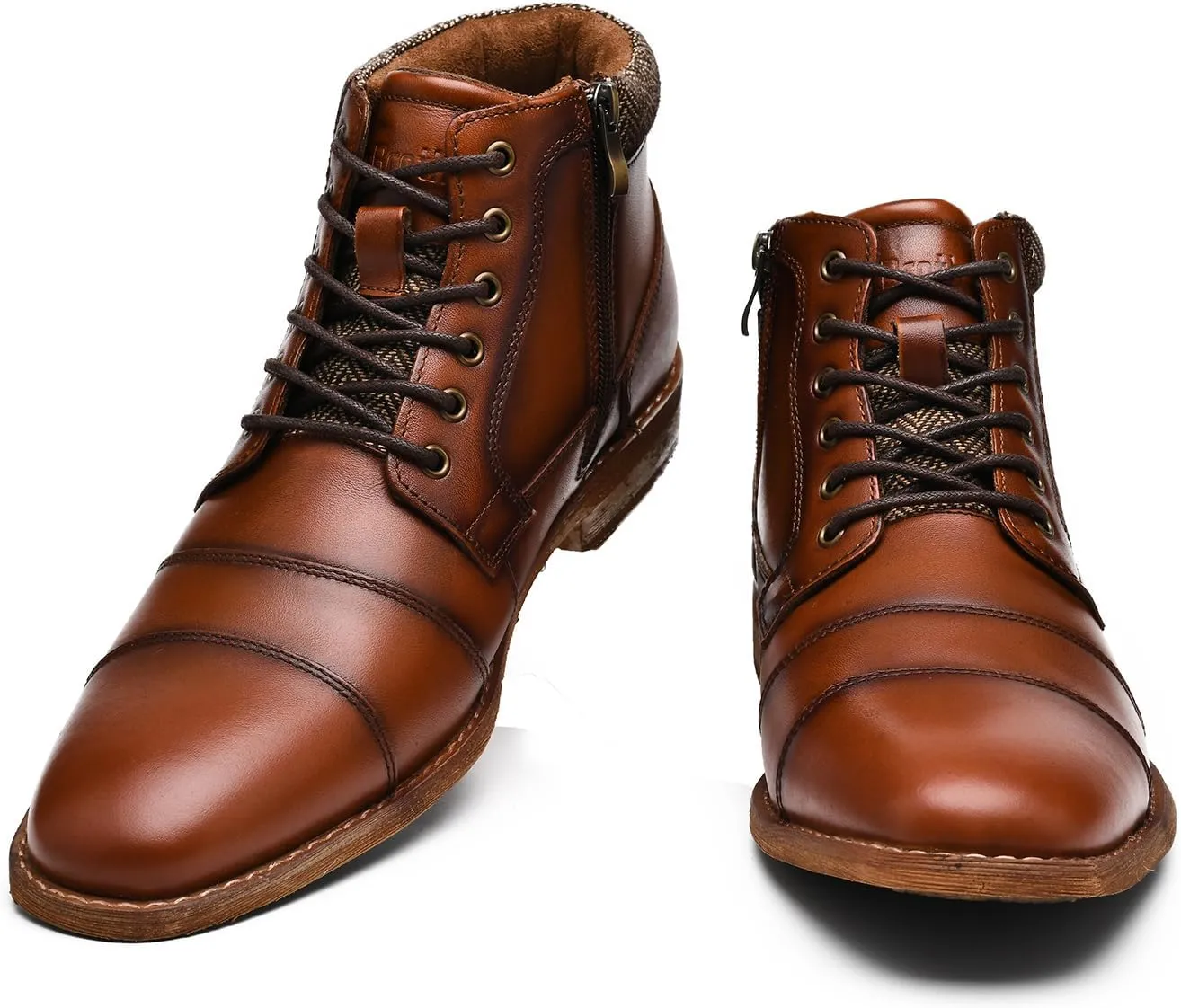 Mens Fashion Dress Boots - Black Genuine Leather Classic Brogue Style Oxford Ankle Boots