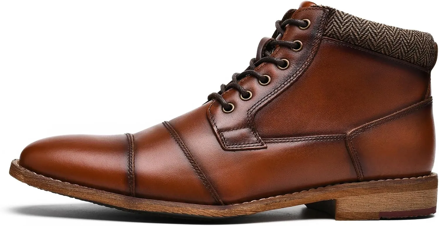 Mens Fashion Dress Boots - Black Genuine Leather Classic Brogue Style Oxford Ankle Boots
