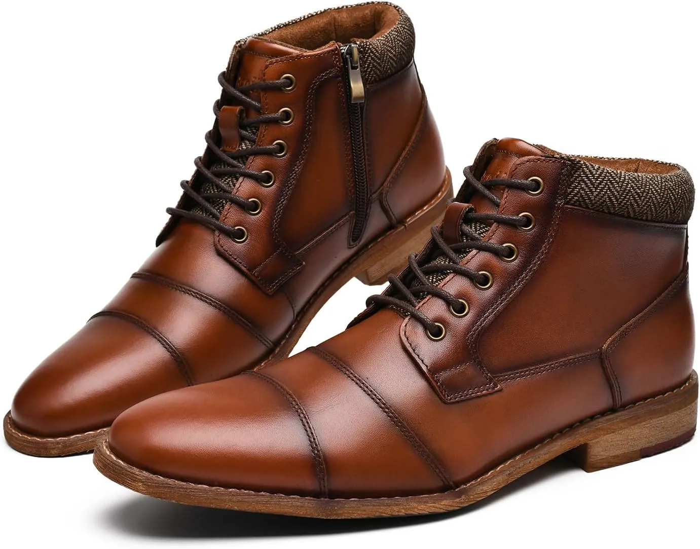 Mens Fashion Dress Boots - Black Genuine Leather Classic Brogue Style Oxford Ankle Boots