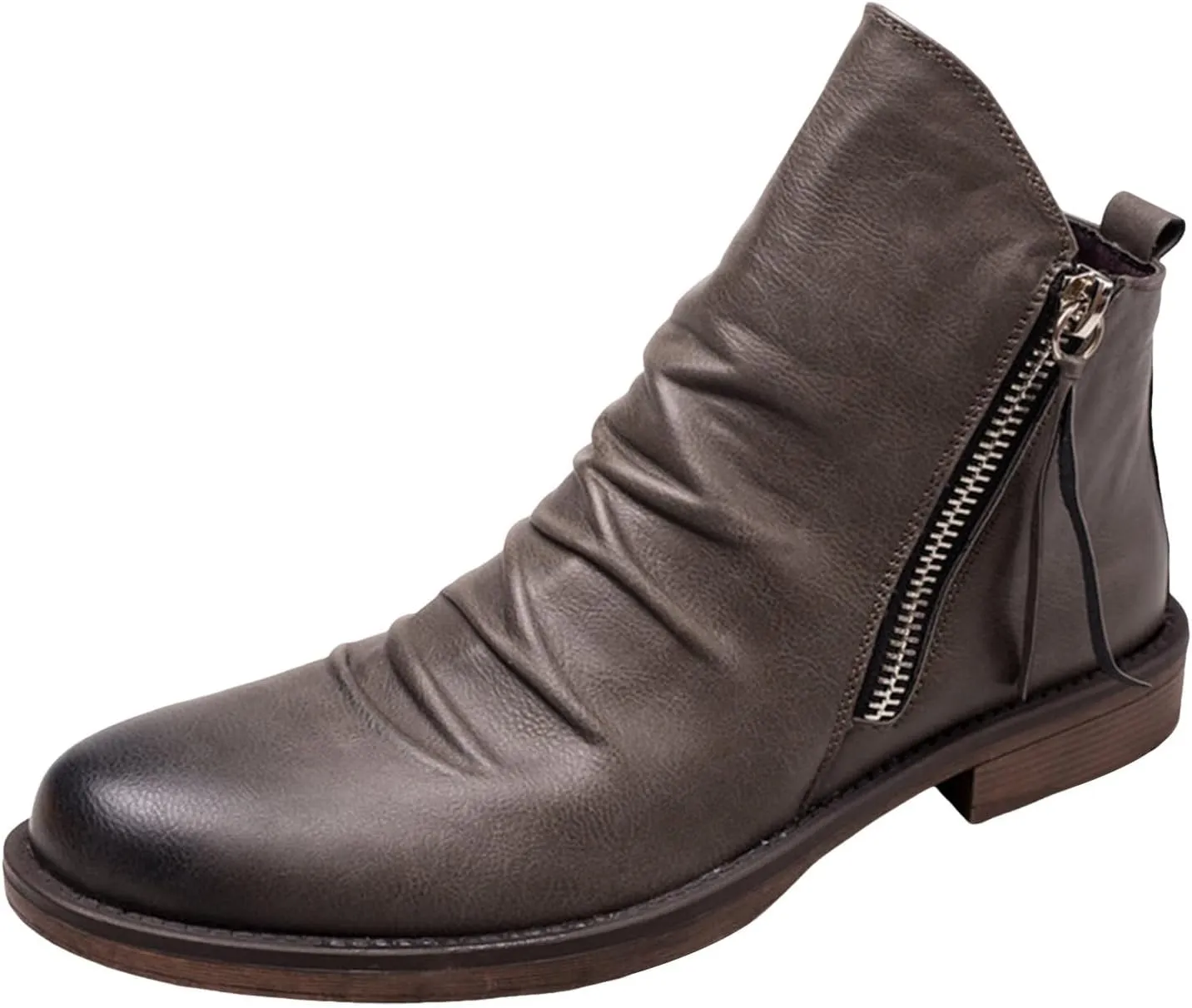 Men's Fashionable Retro Ankle Boots Zipper Sleeve Casual Leather Chukka Boot Water Proof Western Boots Men's Dress Boots