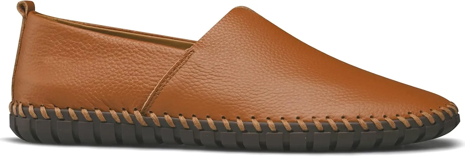 Men's Genuine Leather Loafer Shoes Slip On Soft Breathable Handmade Stitching Fashion Casual Shoes Lightweight Driving Dress Shoe
