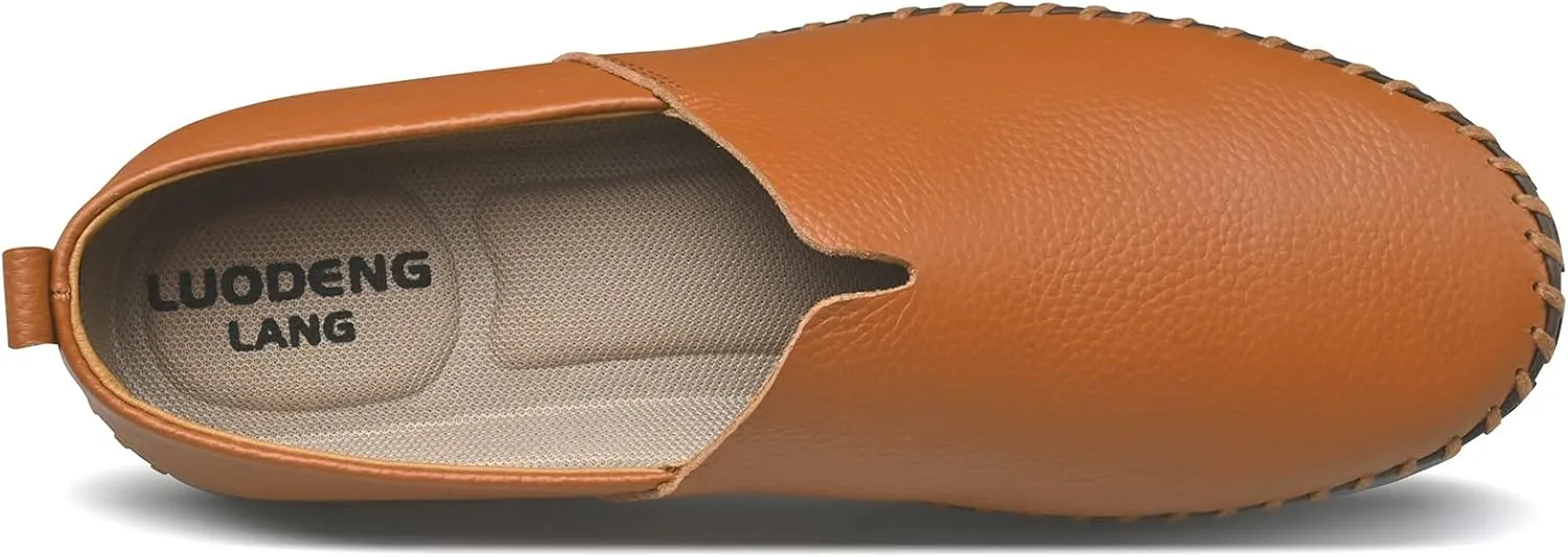 Men's Genuine Leather Loafer Shoes Slip On Soft Breathable Handmade Stitching Fashion Casual Shoes Lightweight Driving Dress Shoe