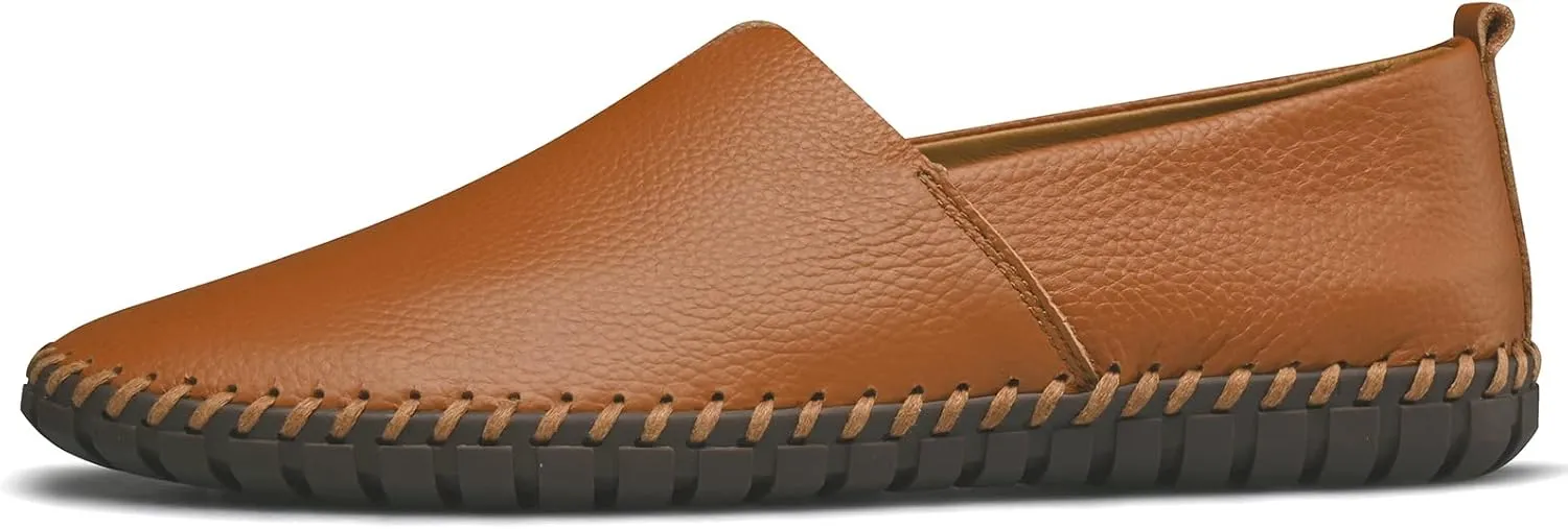 Men's Genuine Leather Loafer Shoes Slip On Soft Breathable Handmade Stitching Fashion Casual Shoes Lightweight Driving Dress Shoe