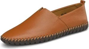 Men's Genuine Leather Loafer Shoes Slip On Soft Breathable Handmade Stitching Fashion Casual Shoes Lightweight Driving Dress Shoe