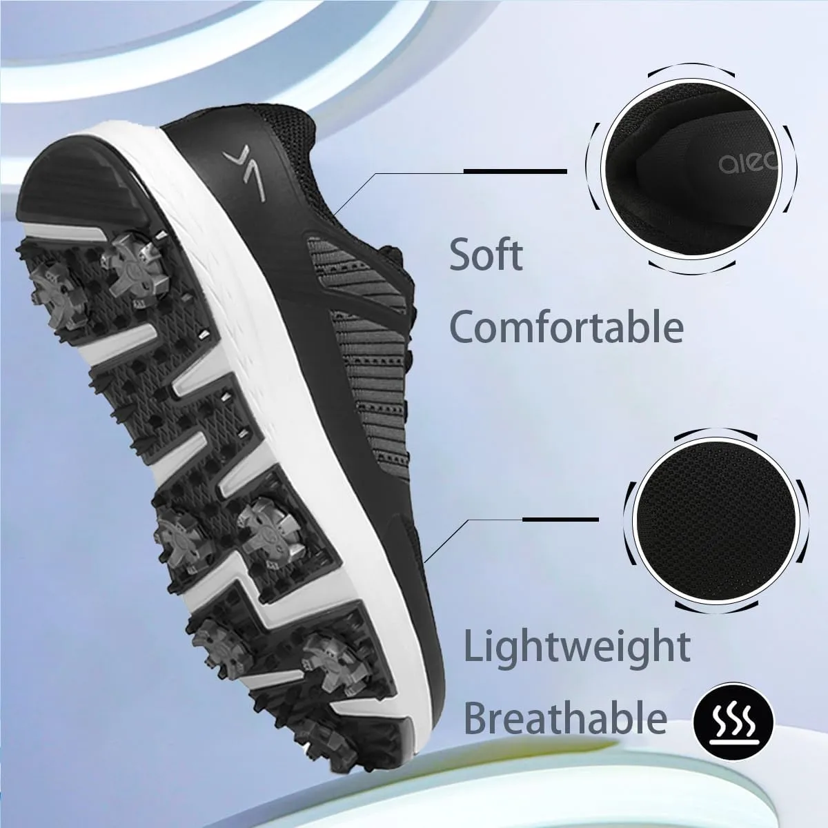 Mens Golf Shoes Spiked Breathable Mesh Arch Support Size 7.5-12